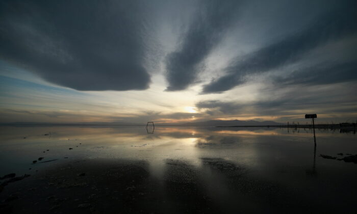 Sunset in the Salton Sea, seen from Bombay Beach, Calif., on March 15, 2022. (David Swanson/Reuters)