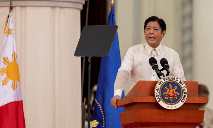 Newly-elected Philippine President Ferdinand "Bongbong" Marcos Jr. delivers a speech during the inauguration ceremony at the National Museum in Manila, Philippines, on June 30, 2022. (Eloisa Lopez/Reuters)