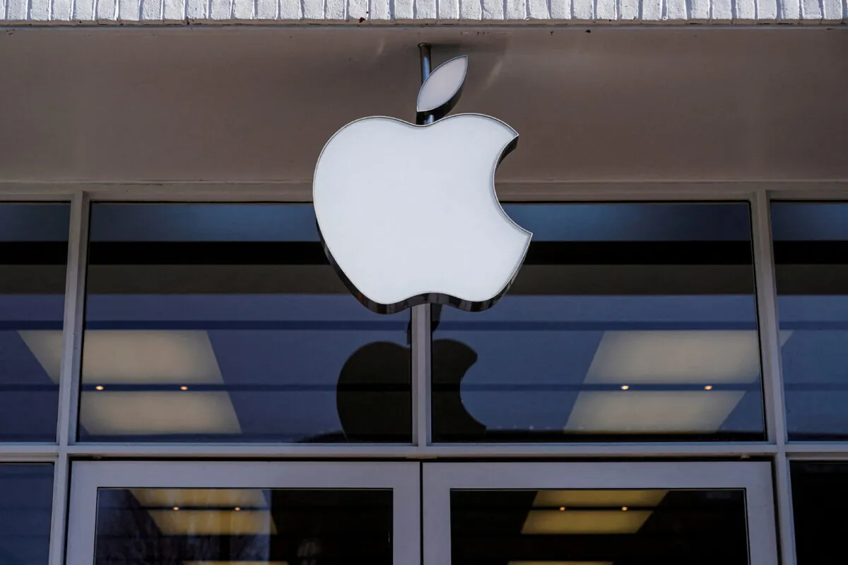 Logo of an Apple store is seen as Apple Inc. reports fourth quarter earnings in Wash., on Jan. 27, 2022. (Joshua Roberts/Reuters)