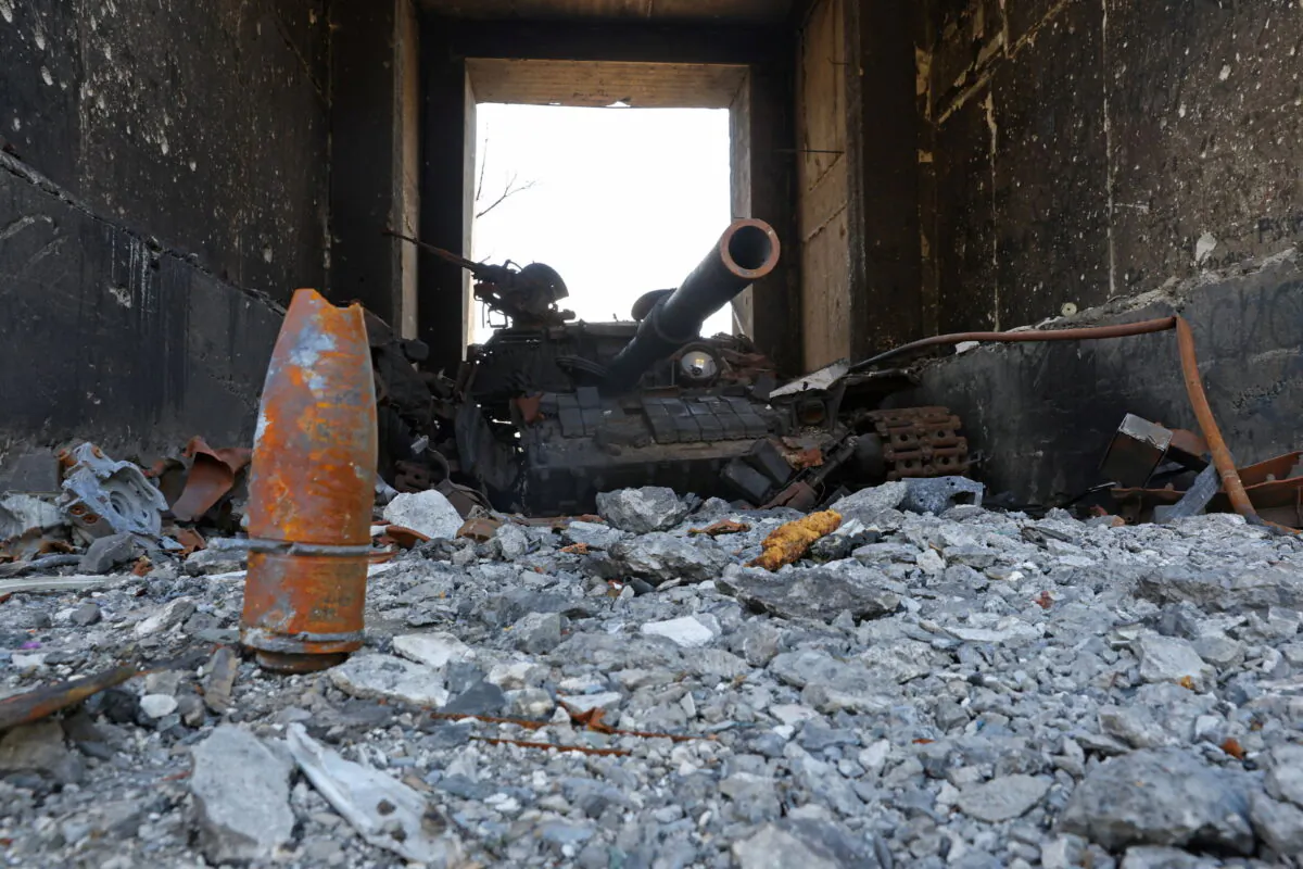 A destroyed tank during Ukraine-Russia conflict in the city of Sievierodonetsk in the Luhansk Region, Ukraine, on July 1, 2022. (Alexander Ermochenko/Reuters)
