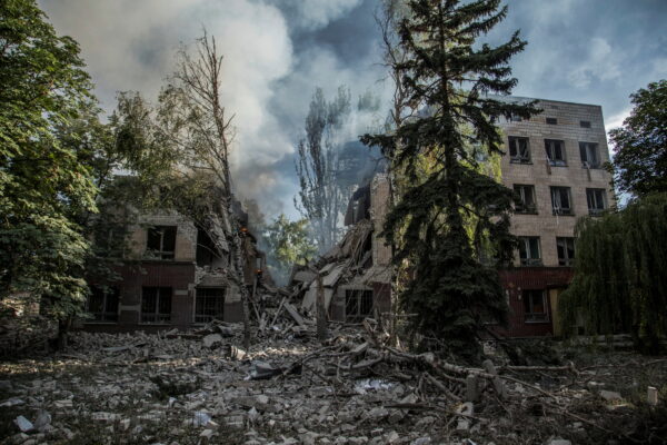 Russian attack on Ukraine in Lyushchansk, Ukraine.