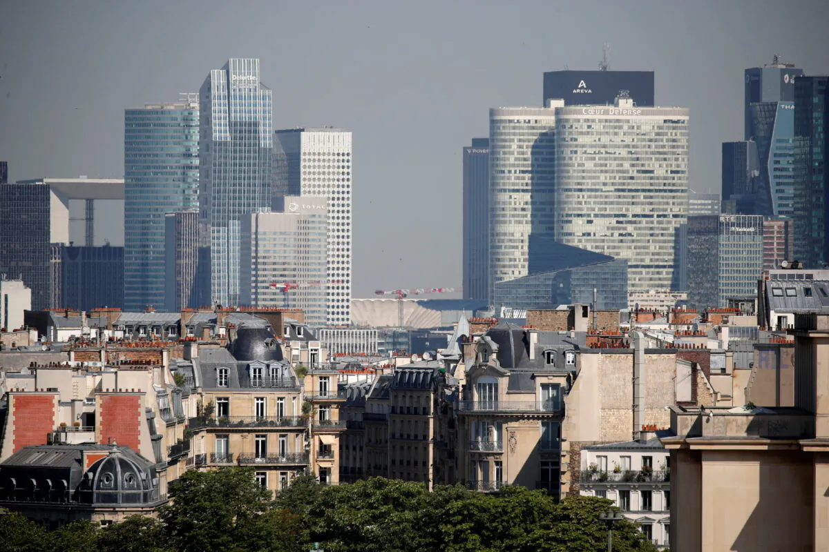 The skyline of La Defense business district during a warm and sunny day as a heatwave combined with pollution led to circulation restrictions in Paris on June 25, 2020. (Charles Platiau/Reuters)