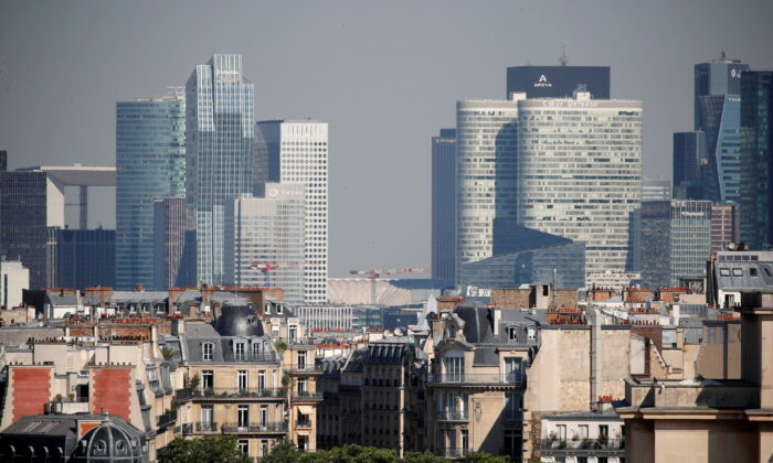 The skyline of La Defense business district during a warm and sunny day as a heatwave combined with pollution led to circulation restrictions in Paris on June 25, 2020. (Charles Platiau/Reuters)