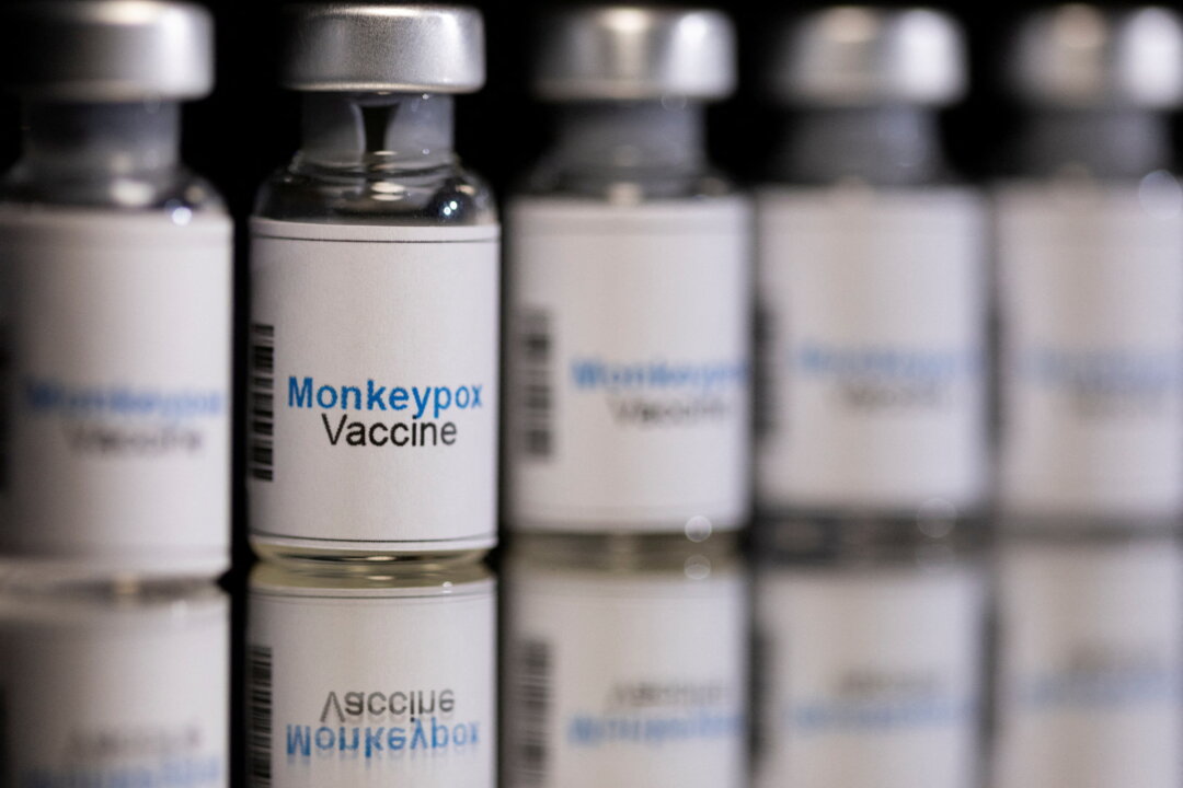 Mock-up vials labeled "Monkeypox vaccine" in this photo illustration taken on May 25, 2022. (Dado Ruvic/Illustration/Reuters)