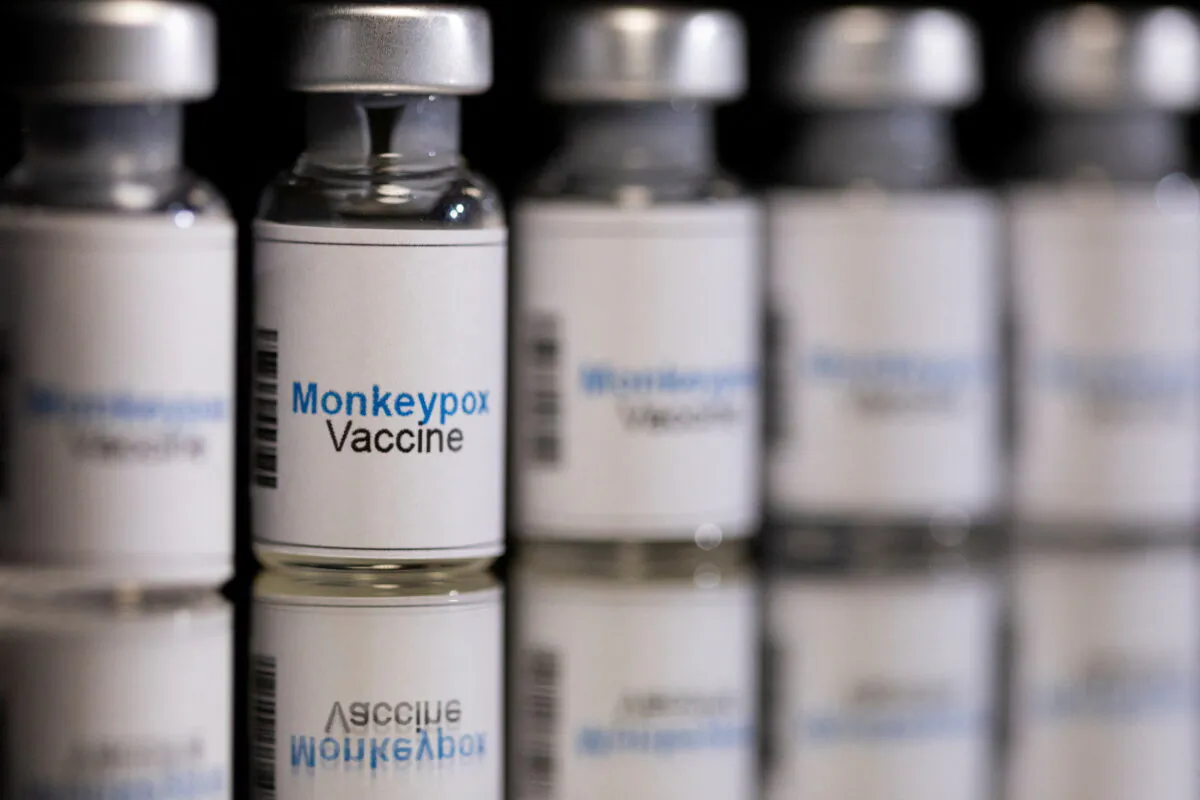 Mock-up vials labeled "Monkeypox vaccine" in this photo illustration taken on May 25, 2022. (Dado Ruvic/Illustration/Reuters)