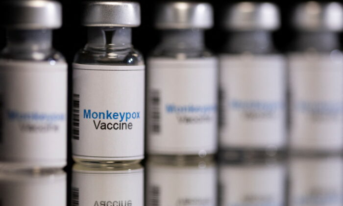 Mock-up vials labeled "Monkeypox vaccine" in this photo illustration taken on May 25, 2022. (Dado Ruvic/Reuters)