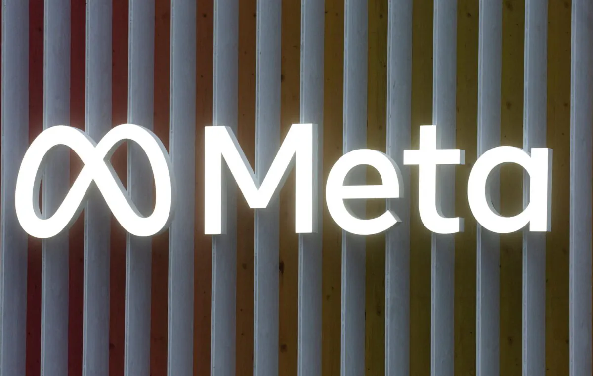 The logo of Meta Platforms in Davos, Switzerland, on May 22, 2022. (Arnd Wiegmann/Reuters)