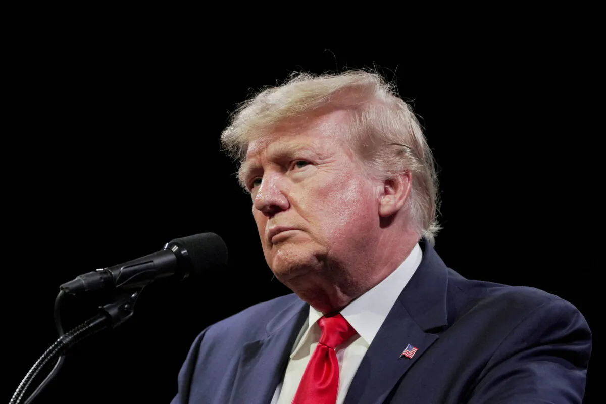 Former U.S. President Donald Trump speaks to an audience at the "American Freedom Tour" event in Memphis, Tennessee, on June 18, 2022.  (Karen Pulfer Focht/Reuters)