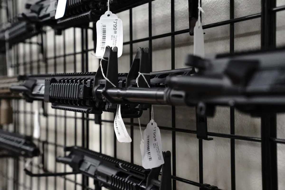 An AR-15 upper receiver nicknamed "The Balloter" is seen for sale at Firearms Unknown, a gun store in Oceanside, California, U.S., April 12, 2021. (Bing Guan/File Photo/Reuters)