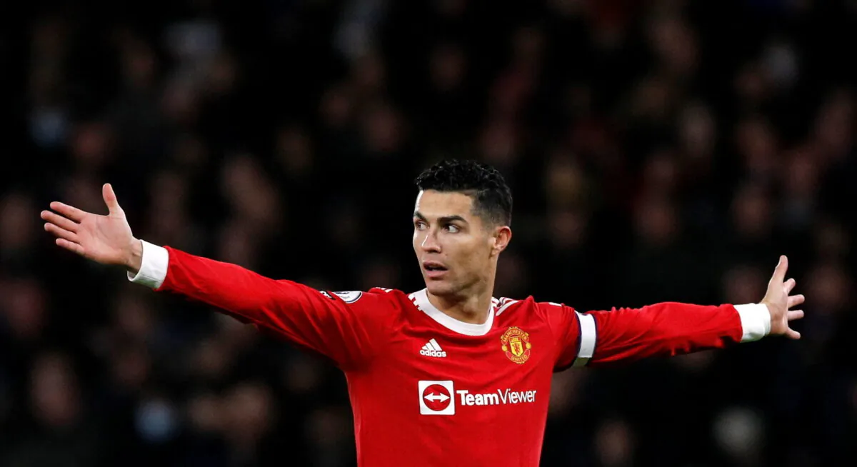 Manchester United's Cristiano Ronaldo reacts during the Premier League match between Manchester United and Wolverhampton Wanderers at Old Trafford in Manchester, England, on Jan. 3, 2022. (Reuters)
