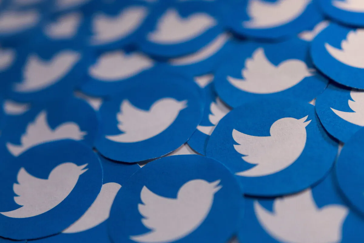 Printed Twitter logos in this picture illustration taken on April 28, 2022. (Dado Ruvic/Reuters)