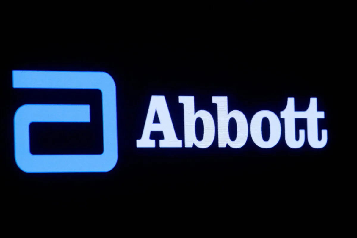 Abbott Laboratories logo is displayed on a screen at the New York Stock Exchange (NYSE) in New York City, on Oct. 18, 2021. (Brendan McDermid/Reuters)
