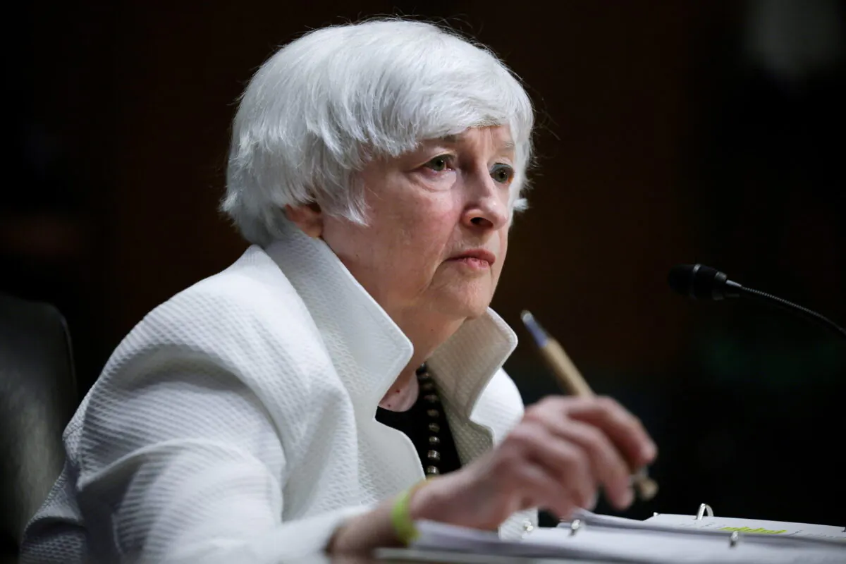U.S. Treasury Secretary Janet Yellen testifies before a Senate Finance Commmittee hearing on President Biden's 2023 budget, on Capitol Hill in Washington on June 7, 2022. (Evelyn Hockstein/Reuters)