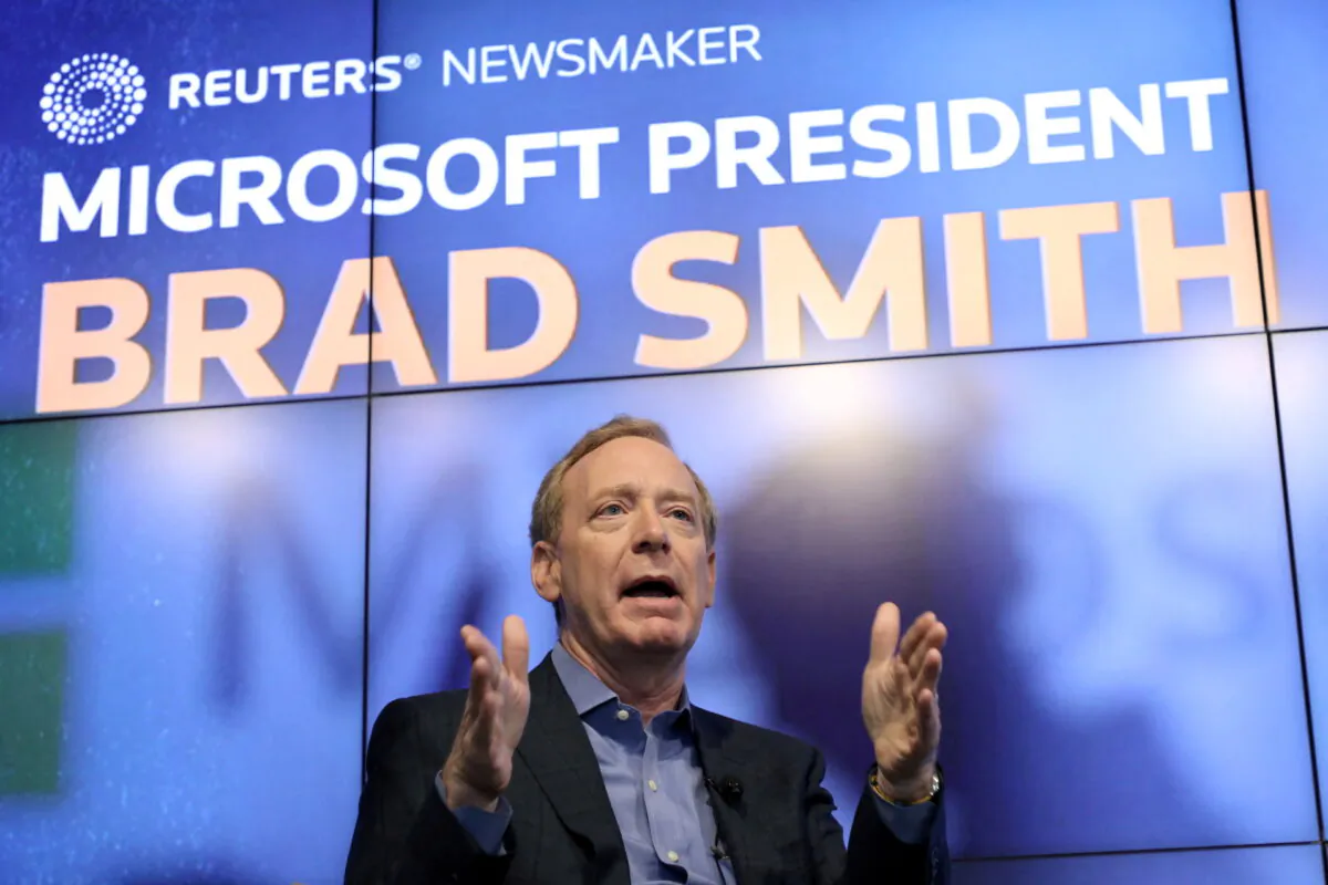 Microsoft President Brad Smith speaks during a Reuters Newsmaker event in New York on Sept. 13, 2019. (Gary He/Reuters)