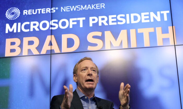 Microsoft President Brad Smith speaks during a Reuters Newsmaker event in New York on Sept. 13, 2019. (Gary He/Reuters)