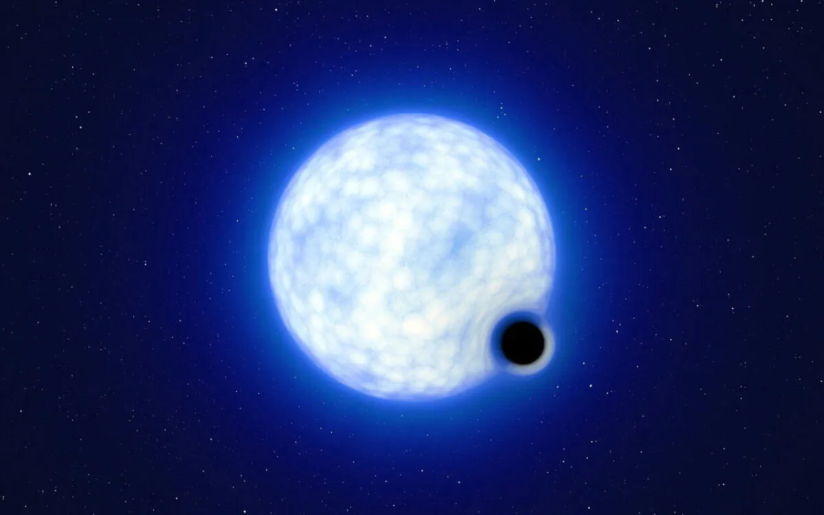 An artist’s impression showing what the binary star system VFTS 243—containing a black hole and a large luminous star orbiting each other—might look like if we were observing it up close, in this undated handout image. (ESO/L. Calcada/Handout via Reuters)