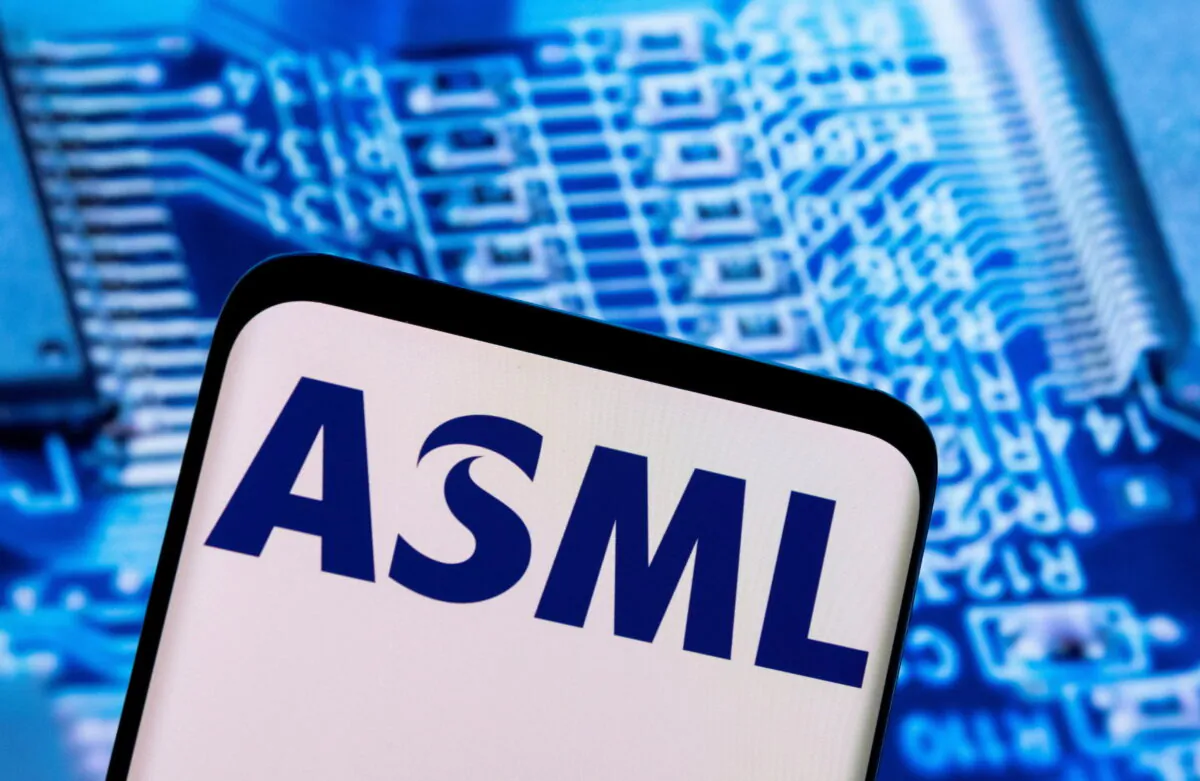 A smartphone displays an ASML logo in this illustration, taken on Feb. 28, 2022. (Dado Ruvic/Reuters)