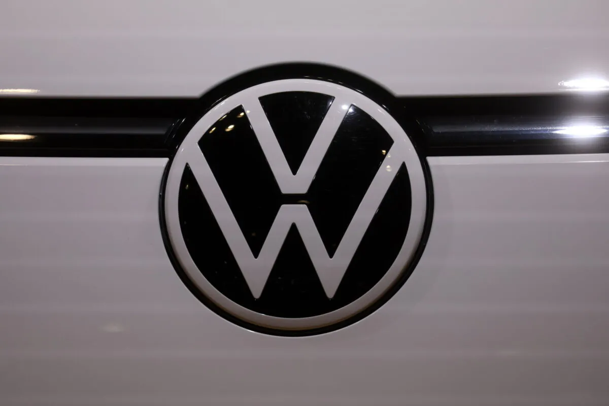 Volkswagen logo at the 2022 New York International Auto Show in Manhattan, New York, on April 13, 2022. (Brendan McDermid/Reuters)