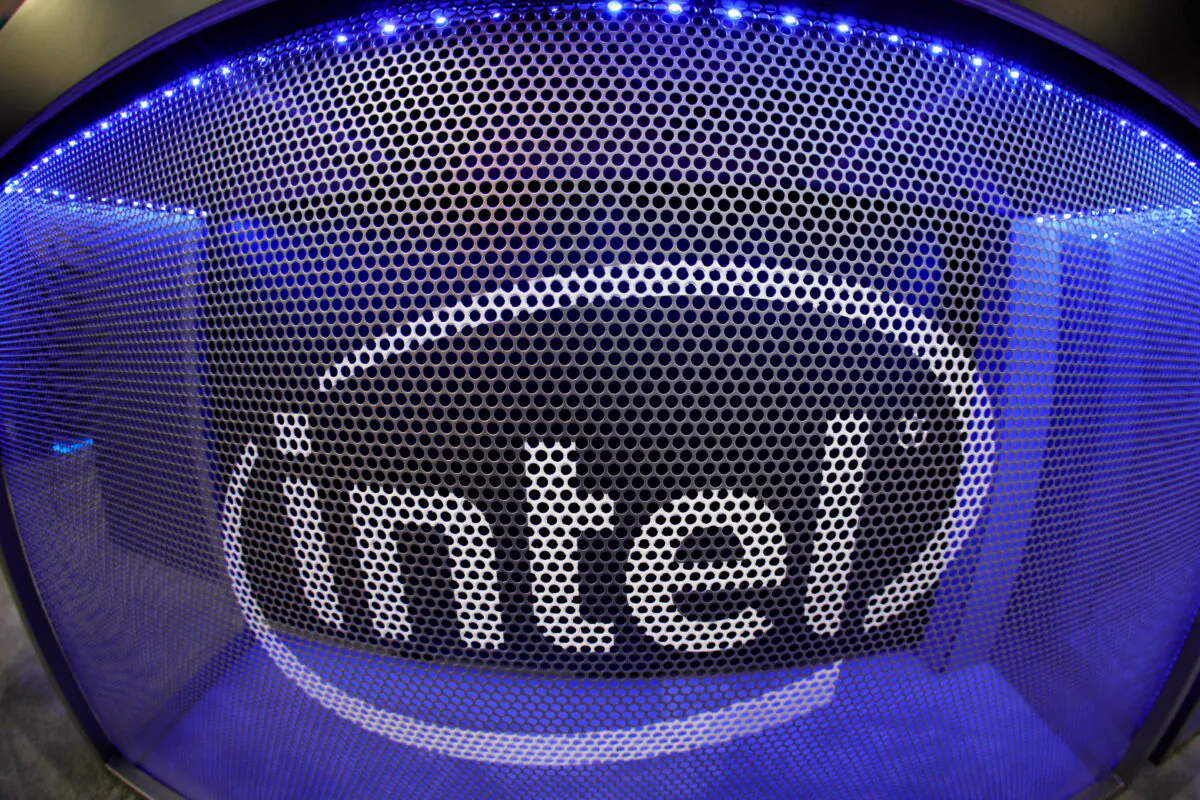 Computer chip maker Intel's logo is shown on a gaming computer display during the opening day of E3, the annual video games expo revealing the latest in gaming software and hardware in Los Angeles, Calif., on June 11, 2019. (Reuters/Mike Blake/File Photo