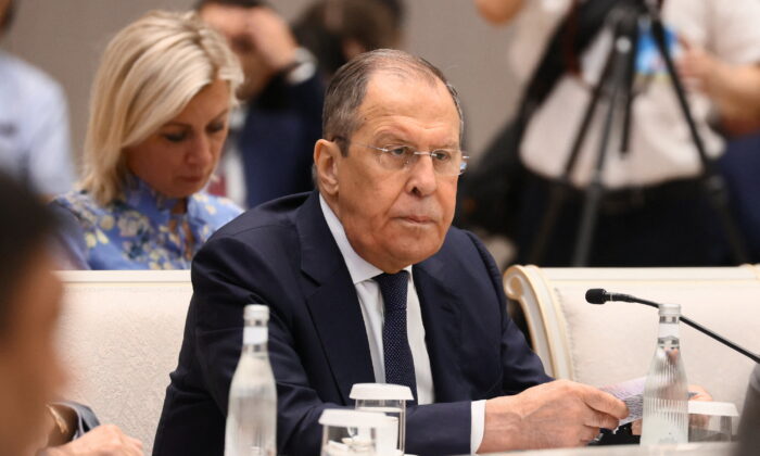 Russian Foreign Minister Sergei Lavrov attends a session of the Foreign Ministers Council of the Shanghai Cooperation Organization (SCO) in Tashkent, Uzbekistan, on July 29, 2022. (Russian Foreign Ministry/Handout via Reuters)