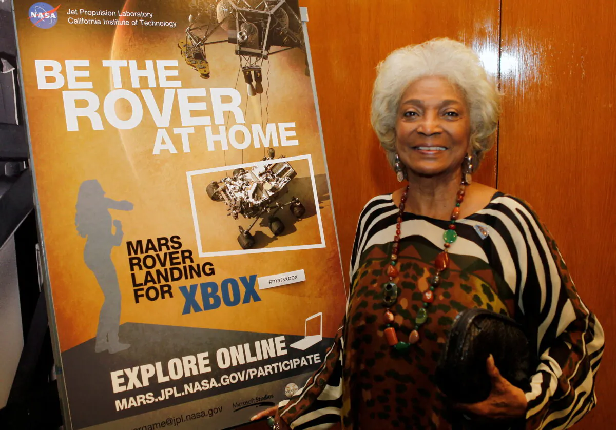 Actor Nichelle Nichols, who played the character Uhura in the original "Star Trek" TV series, poses at NASA's Jet Propulsion Lab in Pasadena, Calif., on Aug. 5, 2012. (Fred Prouser/Reuters)