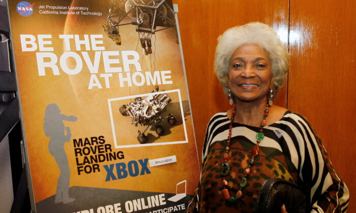 Actor Nichelle Nichols, who played the character Uhura in the original "Star Trek" TV series, poses at NASA's Jet Propulsion Lab in Pasadena, Calif., on Aug. 5, 2012. (Fred Prouser/Reuters)