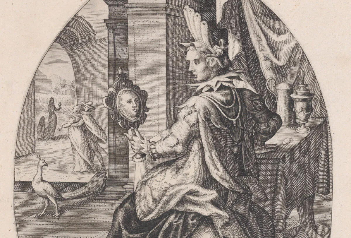Detail, "Pride (Vanity)," by Jacques Callot. (Public domain)