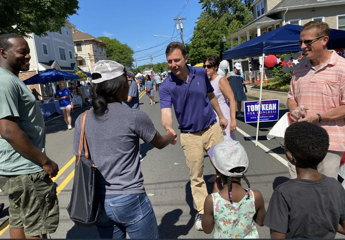 New Jersey Republican Rep. Tom Kean Jr. greets voters during a block party in Berkeley Heights, N.J. (Courtesy of Tom Kean for Congress)