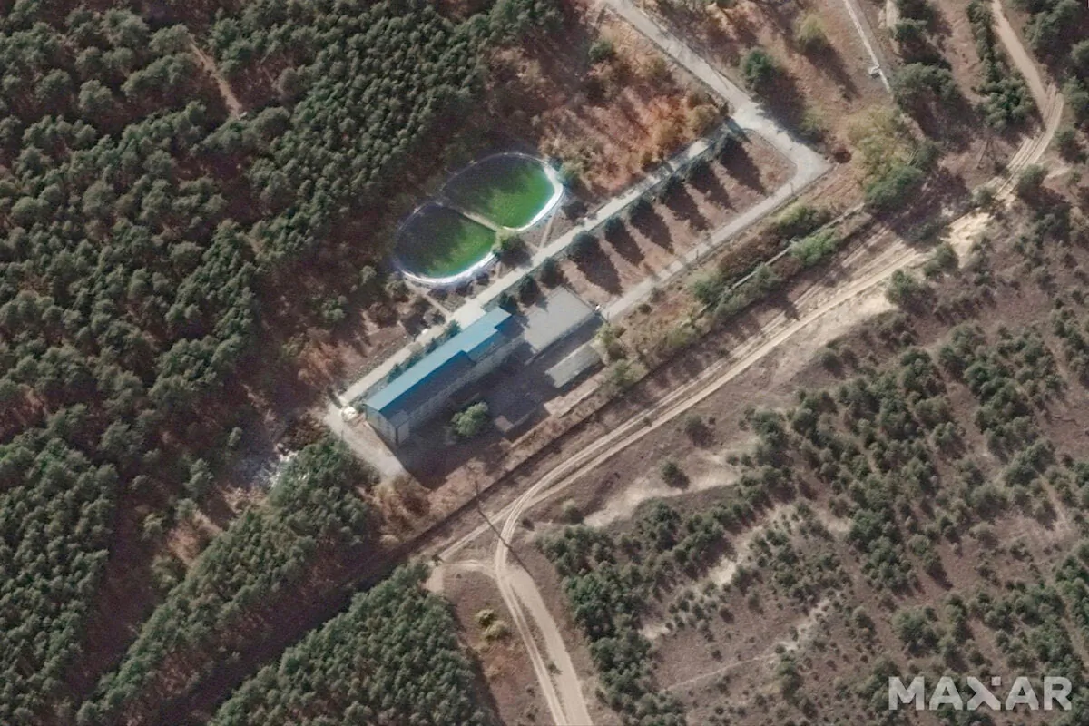 A nursing home in the eastern region of Luhansk, Ukraine, on Oct. 13, 2021. (Satellite image 2022 Maxar Technologies via AP)