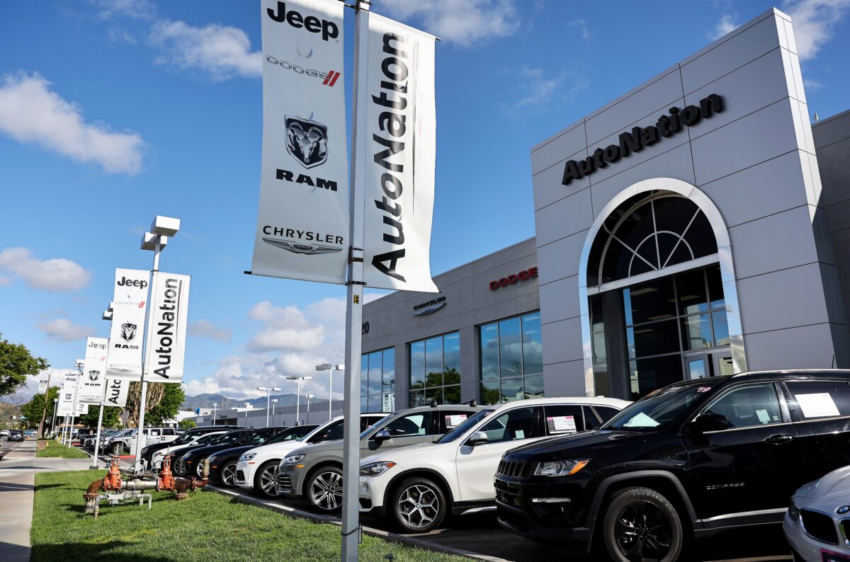Vehicles are displayed for sale at an AutoNation car dealership in Valencia, Calif., on April 21, 2022. (Mario Tama/Getty Images)