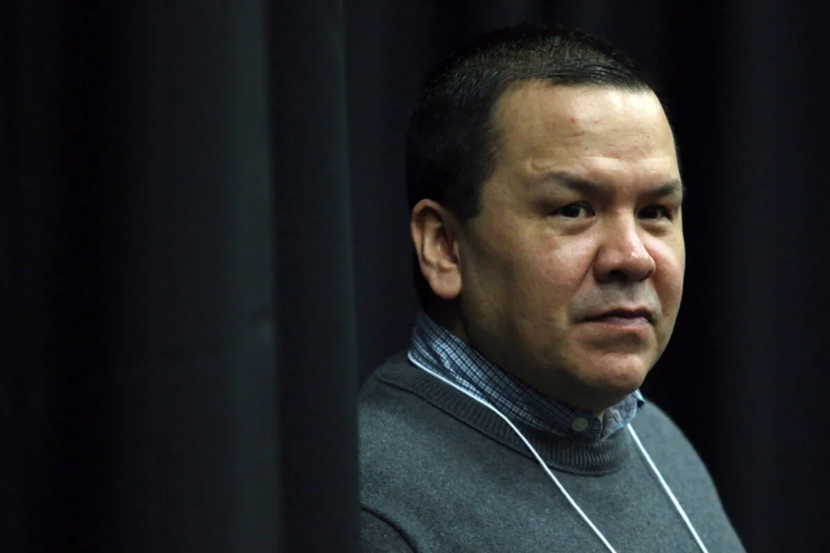 Songhees First Nation Chief Ron Sam looks on at the first-ever translation of the Douglas Treaties during a ceremony at the Songhees Wellness Centre in Esquimalt, B.C., on Feb. 25, 2017. (The Canadian Press/Chad Hipolito)