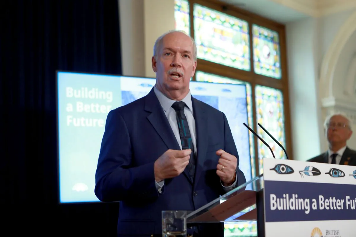 B.C. Premier John Horgan speaks during a ceremony at the legislature in Victoria on March 30, 2022. As chair of the Council of the Federation, Horgan is hosting the 2022 premiers' meeting on July 11 and 12 at the Fairmont Empress in Victoria. (The Canadian Press/Chad Hipolito)