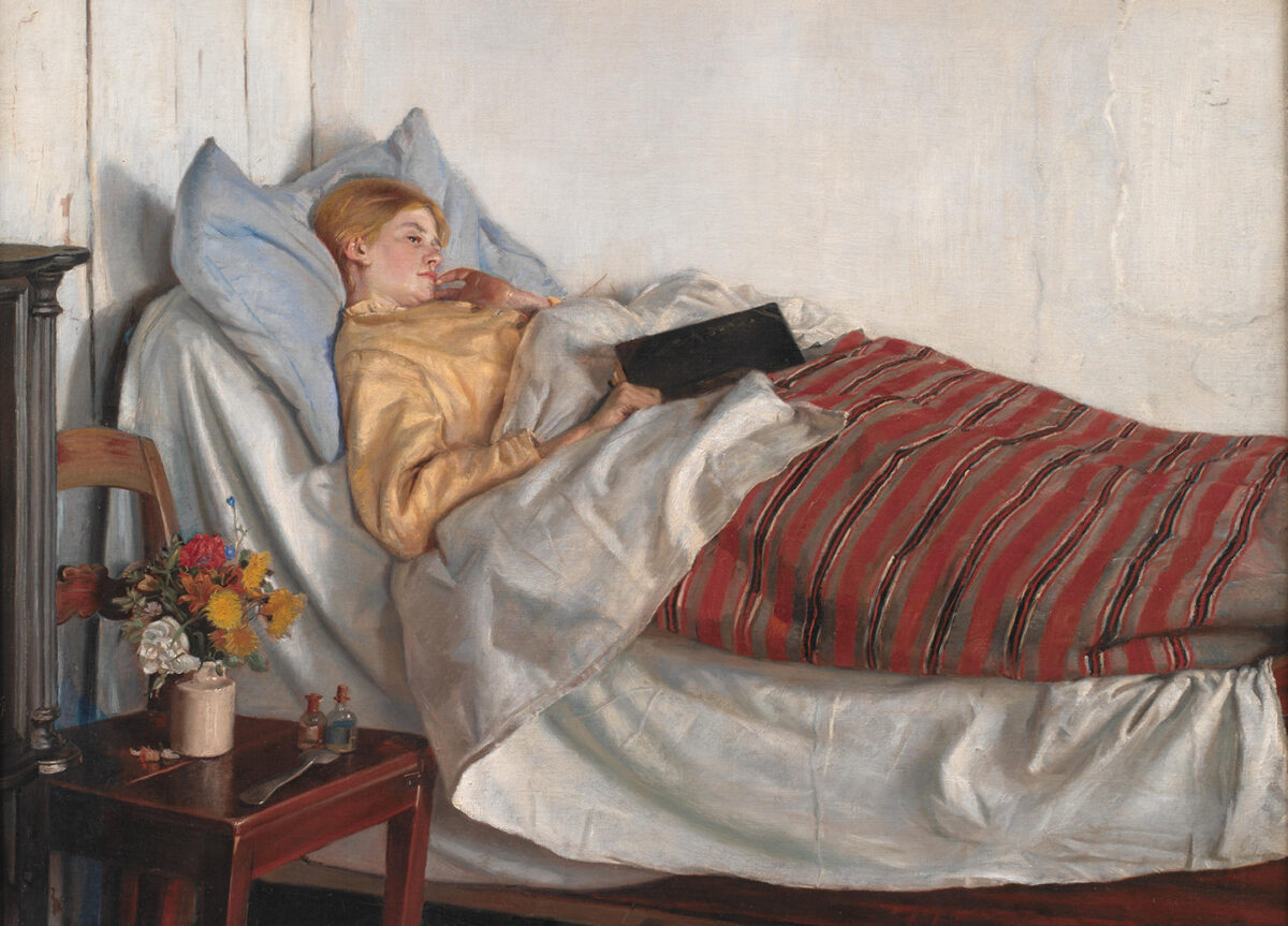 Cropped image of "The Sick Girl," 1882, by Michael Peter Ancher. Statens Museum for Kunst, Copenhagen. Today we see our beds as places of comfort. (Public Domain)