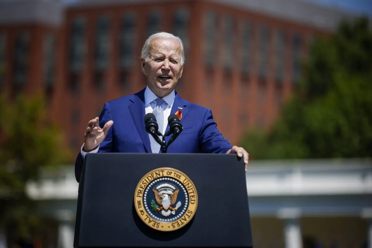 President Joe Biden delivers remarks at an event to celebrate the Bipartisan Safer Communities Act on the South Lawn of the White House in Washington, on July 11, 2022. (Chip Somodevilla/Getty Images)