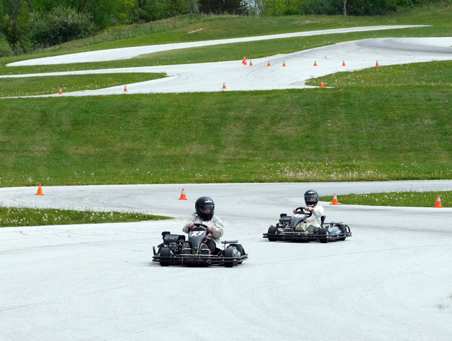 People go-carting in Road America at Elkhart Lake, Wisconsin