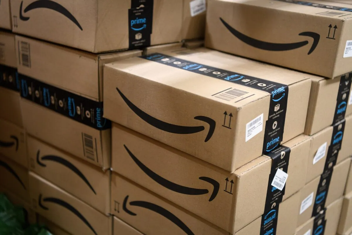 Items in "Amazon Prime" branded packaging at the Amazon Fulfillment Centre in Hemel Hempstead, England, on Nov. 14, 2018. (Leon Neal/Getty Images)