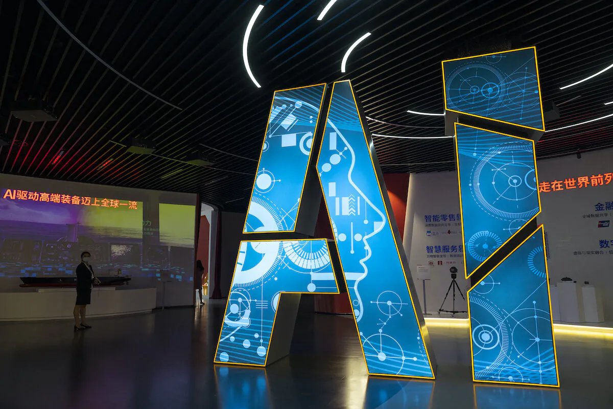 Cutting-edge applications of artificial intelligence are seen on display at the Artificial Intelligence Pavilion of Zhangjiang Future Park during a state-organized media tour in Shanghai, China, on June 18, 2021. (Andrea Verdelli/Getty Images)