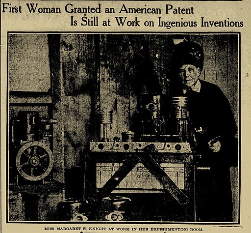  A 1912 newspaper cutout of Knight at work in her experiment room. (Public Domain)