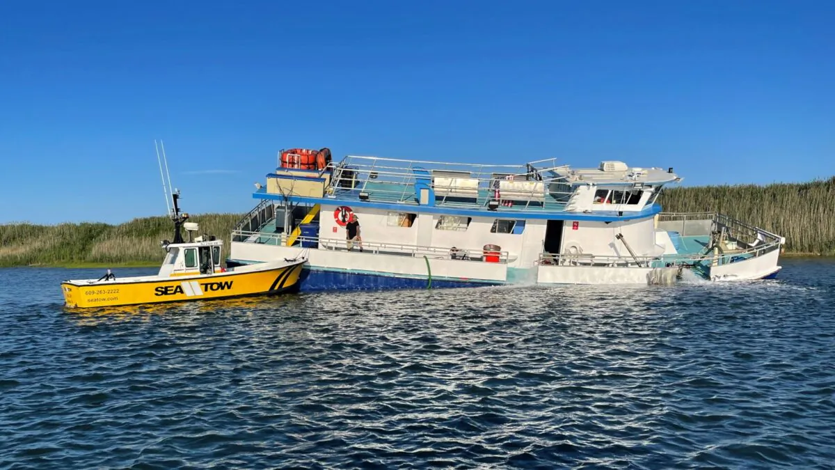 The commercial charter boat "Starfish" reportedly struck a bridge near Sea Isle City, N.J., on July 11, 2022. (Courtesy of U.S. Coast Guard Mid-Atlantic)
