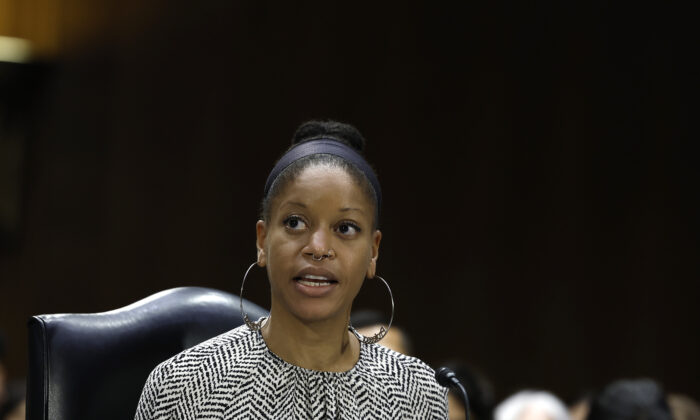 Khiara Bridges, a law professor at the University of California, Berkeley speaks during a hearing in Washington on July 12, 2022. (Anna Moneymaker/Getty Images)