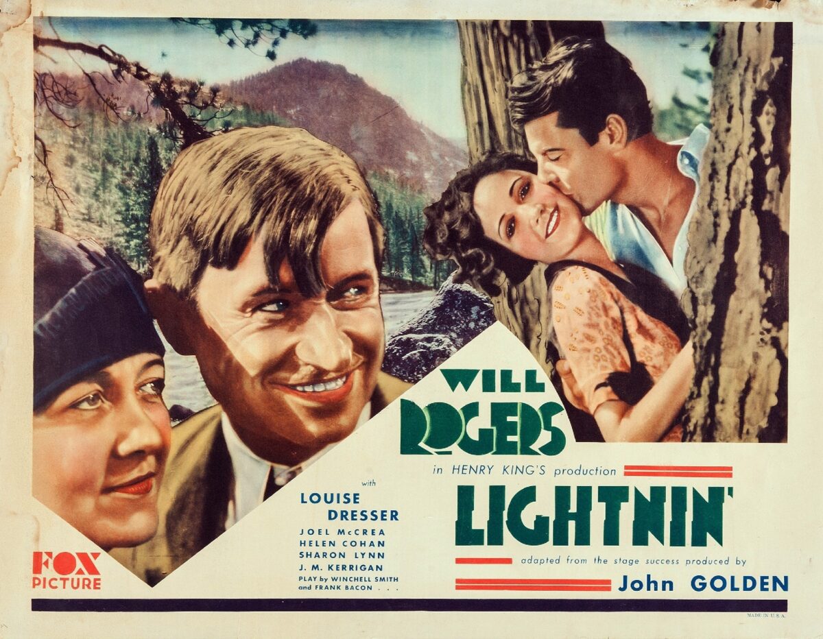 Poster for the 1930 film “Lightnin’” starring Will Rogers with Louise Dresser. (Public Domain)