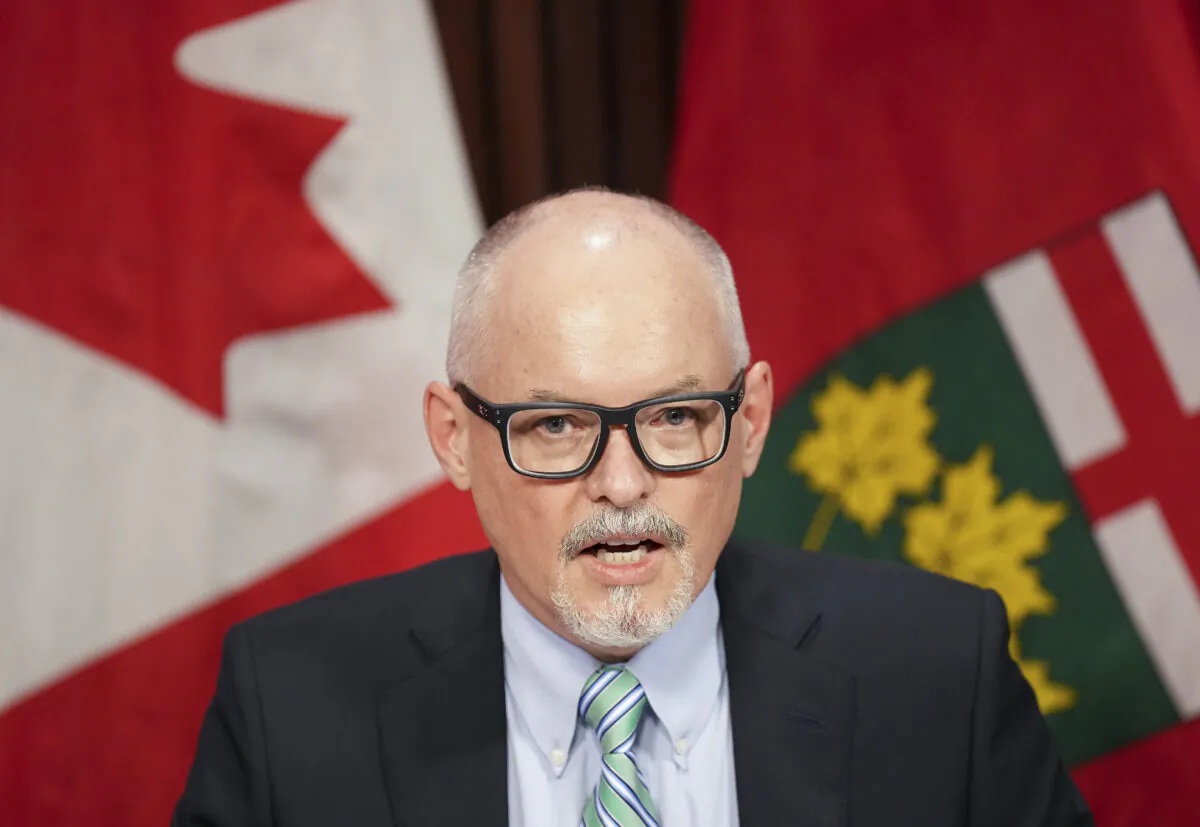 Dr. Kieran Moore, Ontario's chief medical officer of health, speaks at a press conference during the COVID-19 pandemic, at Queen’s Park in Toronto on April 11, 2022. (Nathan Denette/The Canadian Press)