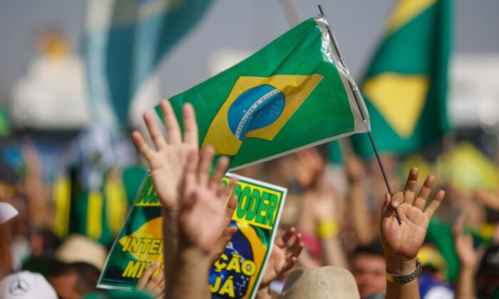 A Brazilian flag is seen during a demonstration to support Brazilian President Jair Bolsonaro, in Brasilia, Brazil, on Sept. 7, 2021. (Sergio Lima/AFP via Getty Images)