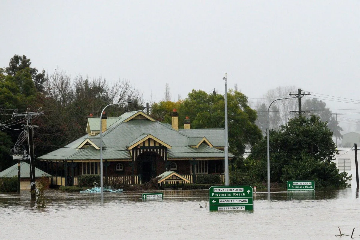 A general view of a flooded residential area next to the overflowing Hawkesbury River in Sydney, Australia, on July 6, 2022. (Muhammad Farooq/AFP via Getty Images)
