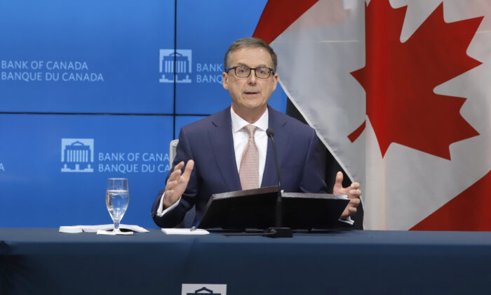 Governor of the Bank of Canada Tiff Macklem speaks at a press conference in Ottawa on June 9, 2022. The central bank raised its overnight rate target by 3/4 of a percentage point on Sept. 7. (The Canadian Press/Patrick Doyle)