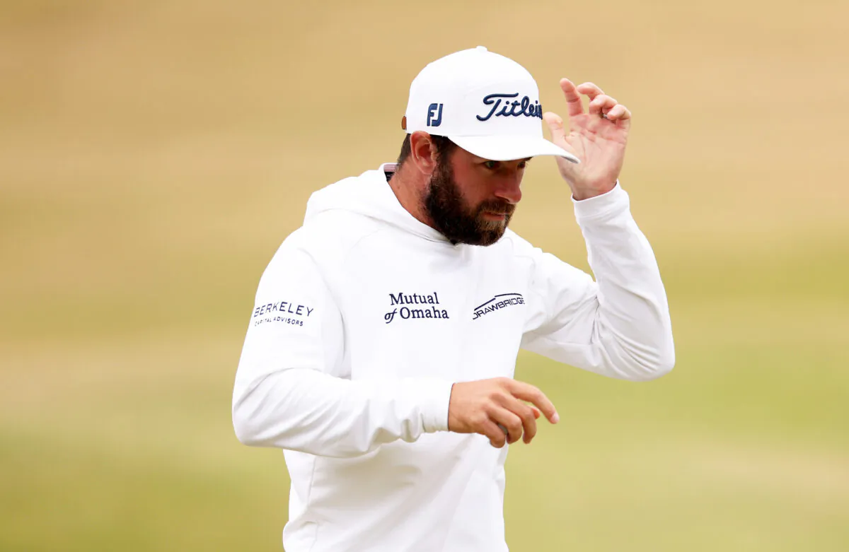 Cameron Young of the United States reacts on the eighteenth green during Day One of The 150th Open at St Andrews Old Course in St Andrews, Scotland, on July 14, 2022. (Harry How/Getty Images)