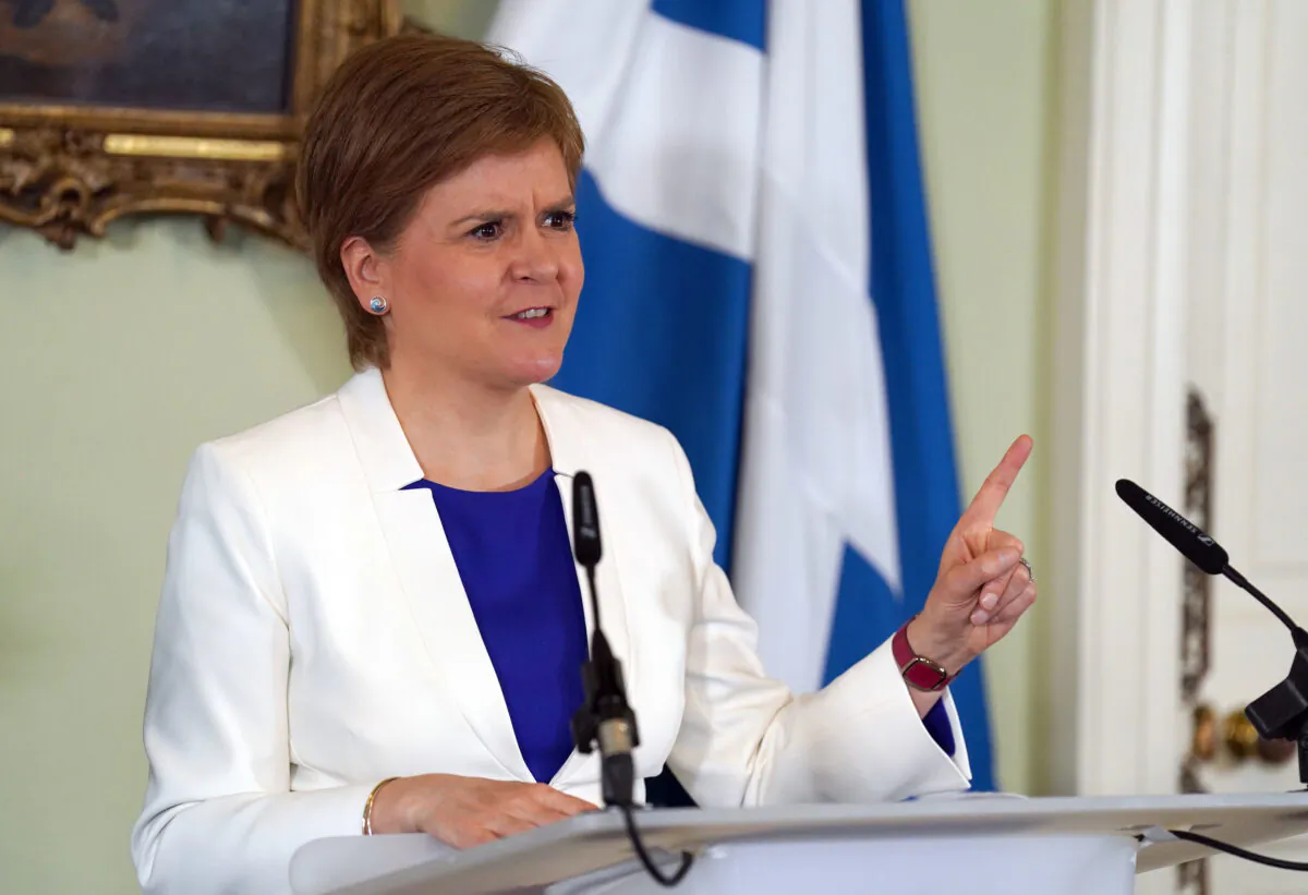 First Minister Nicola Sturgeon speaks at a press conference to launch a second independence paper at Bute House in Edinburgh, Scotland, on July 14, 2022. (Andrew Milligan - Pool/Getty Images)