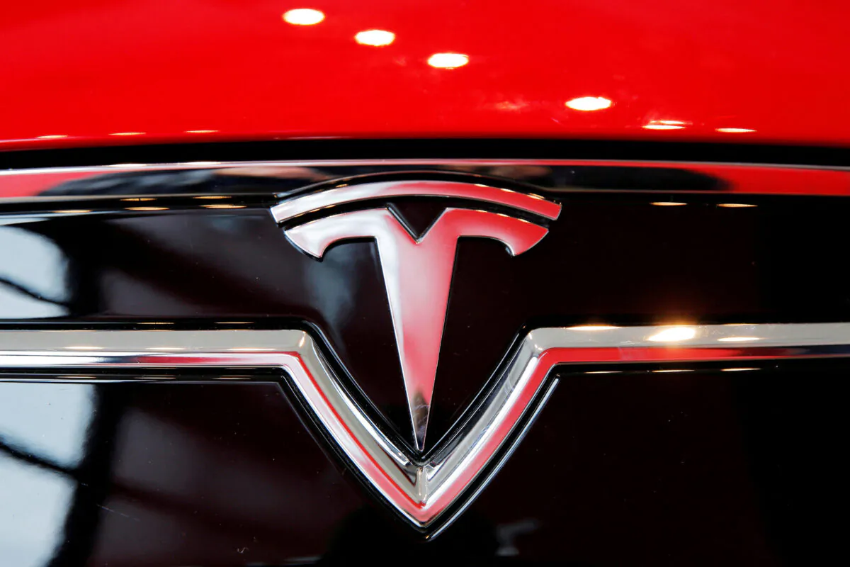 A Tesla logo on a Model S inside of a Tesla dealership in New York on April 29, 2016. (Lucas Jackson/Reuters)