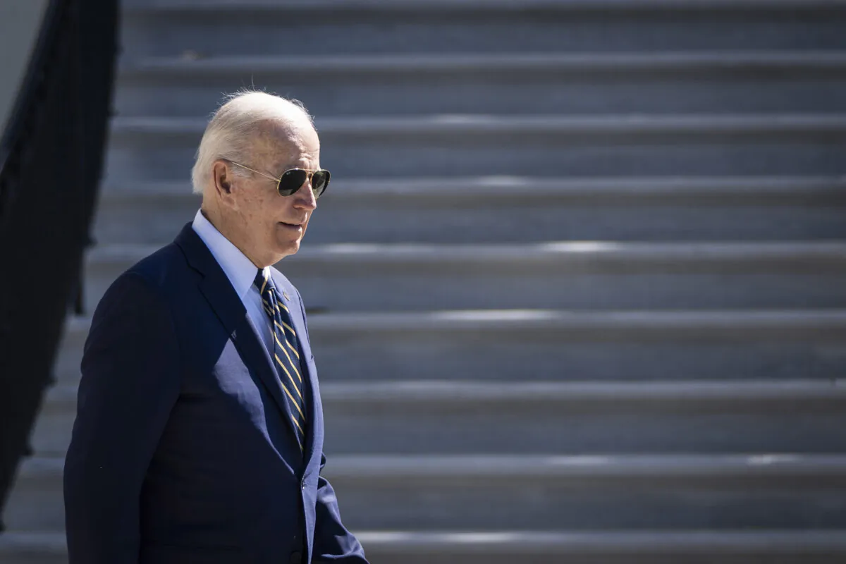 President Joe Biden exits the White House and walks to Marine One on the South Lawn, in Washington on May 11, 2022. (Drew Angerer/Getty Images)