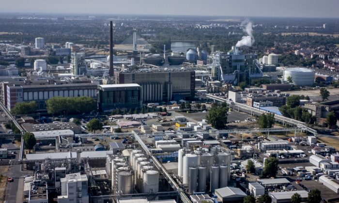 The Industrial Park of Hoechst in Frankfurt, Germany, on June 23, 2022. Germany is in the process of activating an emergency plan for natural gas supplies to ward off a crisis this coming winter. Europe’s energy shortages are a direct consequence of the incremental acceptance of a green ideological agenda since the 1960s. (AP Photo/Michael Probst)